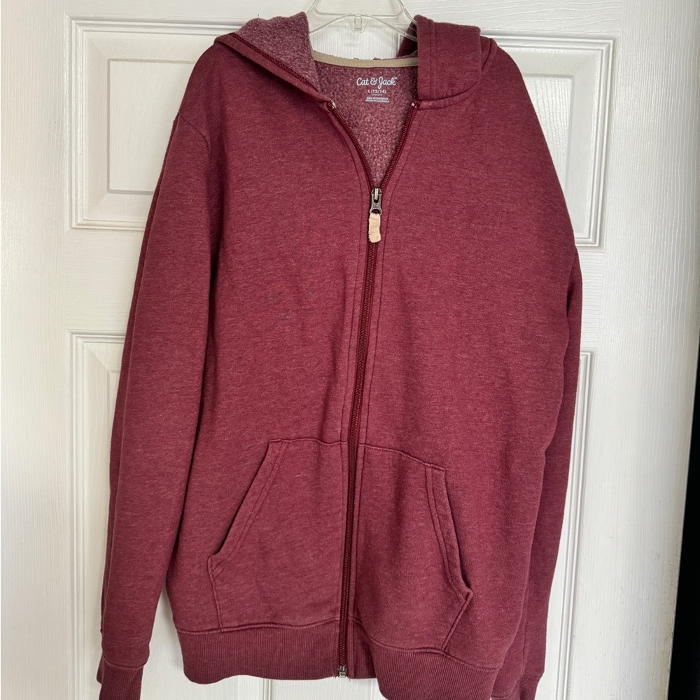 Cat & Jack burgundy zip up hoodie, youth 12/14 unisex